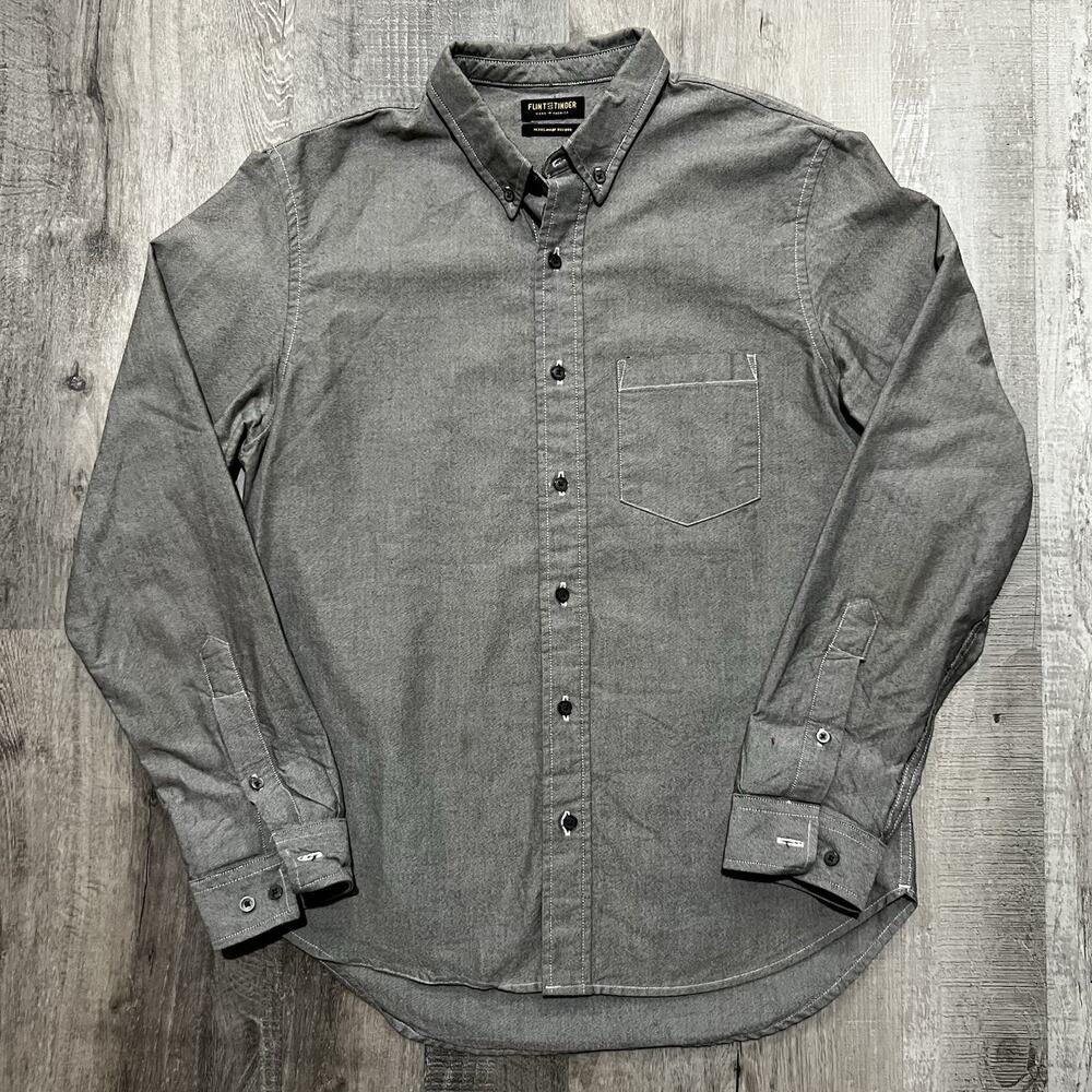 Flint & Tinder Shirt Texas Made Oxford L/S Button Up OCBD Gray Mens Medium